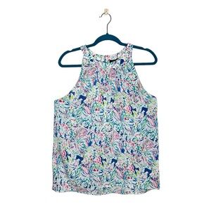 NWT Anne Carson 100% Rayon Colorful Floral Sleeveless Blouse